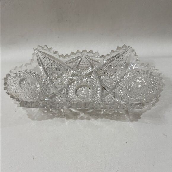 24% Lead Clear Vintage Cut Glass Serving Dish Bowl Saw Tooth Scalloped Edge - Picture 1 of 14